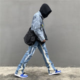 High Street New Wash Speckled Ink Spliced Jeans, Personalized Straight Loose Micro Flared Long Jeans aidase-shop