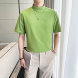 Summer Cotton Short-sleeved T-shirt Men Slim Fashion Stand-up Collar T Shirt Men Korean 7 Colors Casual Tshirt Mens Top M-3XL aidase-shop