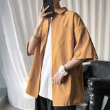 Oversize Solid Color Men Shirt Short Sleeve Pockets Summer Blouses Classic Tops Fashion Korean Clothing Male Cardigan aidase-shop