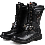 Men Fashion Motorcycle Boots Mid-calf Military Combat Boots Gothic Belt Punk Boots Men Sneakers Shoes Hightop Casual Boots aidase-shop