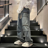 Streetwear Hip Hop Low Rise For Men Korean Y2k Fashion Trousers Cross Denim Pants Black Grey Blue Baggy Jeans Male Cargo Pants aidase-shop