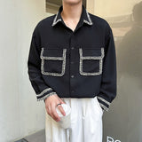 Black White Long Sleeve Shirt Men Slim Fashion Social Mens Dress Shirt Korean Pocket Casual Shirt Mens Formal Shirt M-3XL aidase-shop