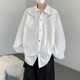 New Ice Silk Smooth Sunscreen Metal Zipper Shirts Mens American High Street Y2k Raspy Handsome Loose Slim Casual Tops Shirt aidase-shop