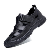Fashion Mens Genuine Leather Sandals Summer Flat Soft Cow Leather Male Footwear Thick Sole Brand Black Casual Shoes A4636 aidase-shop