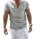 Aidase Casual Men Hoodie Short Sleeve Close-fitting Pullover Hooded Summer Slim Fit Leisure Drawstring T-shirt Male Clothes aidase-shop
