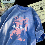 American Ins Trend Print Short Sleeve Womens Heavy Washed 280g Cotton T-shirt Loose Vintage Oversized Casual Tops Female Y2k Tee aidase-shop