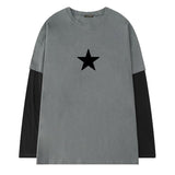 Y2K Long Sleeve fake two Women Sex Star Print Graphic Top Spring 2022 Goth grunge Streetwear Loose Basic Top Women T Shirt EMO aidase-shop