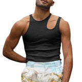 Summer Casual Mens Cut Out Tank Tops Fashion Solid Color Sleeveless T-shirt Hollow Tank Tops Blouse Sexy Man Irregular Tees Tops aidase-shop