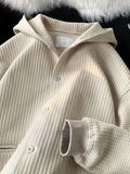 Autumn Japanese Jacket Simple Waffle Basic Solid Color Hooded Cardigan Unisex Loose Cityboy Urban Style Sweatshirt Coat aidase-shop