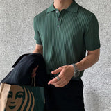 Men's Clothing Luxury Knit Polo Shirt Casual Striped Button Down Solid Color Short Sleeve T-Shirt for Men Breathable M-3XL