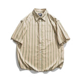 Summer Japanese Thin Striped Short Sleeved Shirt Men's Fashion Brand 2023 Loose Casual Couple Student All-match Vintage Shirt aidase-shop