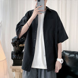 Oversize Solid Color Men Shirt Short Sleeve Pockets Summer Blouses Classic Tops Fashion Korean Clothing Male Cardigan aidase-shop