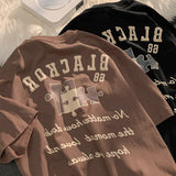 Japanese Vintage Letter Print T-shirt Men Women's Summer Loose Short Sleeve Tees Bf Original Punk Streetwear O-neck Top aidase-shop