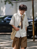 Summer Japanese Thin Striped Short Sleeved Shirt Men's Fashion Brand 2023 Loose Casual Couple Student All-match Vintage Shirt aidase-shop
