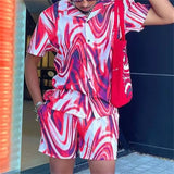Vintage Geometric Printed Loose Suits Men Summer Short Sleeve Lapel Shirts And Shorts Two Piece Sets Mens Clothes Leisure aidase-shop