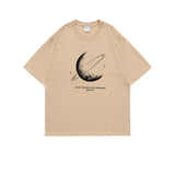 Simple Stroke Moon Graphic Men Tshirt Oversize Letter Print Short Sleeve T-shirt Cotton Male Streetwear Unisex Basic Tops aidase-shop
