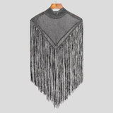 Fashion Irregular Tank Tops Men Vests Tassel Patchwork Turtleneck Sleeveless Streetwear Casual Sexy Cloak Ponchos aidase-shop