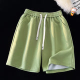 Summer New Basic Solid Straight Split Shorts Korean Vesion Trend Loose Casual Short Pants Unisex Streetwear Elastic Waist aidase-shop