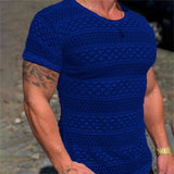 Aidase T Shirt Men Lace Hollow Out Short Sleeve Shirts Summer Mens Clothing Best Seller Men's Casual Round Neck Slim Fit Tshirt Tops aidase-shop
