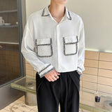 Black White Long Sleeve Shirt Men Slim Fashion Social Mens Dress Shirt Korean Pocket Casual Shirt Mens Formal Shirt M-3XL aidase-shop