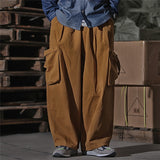 Multi Pocket Cargo Pants Mens Work Pants Safari Style Casual Wide Leg Pants Men Solid Color Baggy Trousers aidase-shop