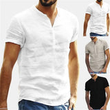 Shirt Men Casual simple Linen and Cotton Short Sleeved Buttons Up Breathes Cool Shirt Loose Streetwear Male Shirts For Men aidase-shop