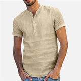 Shirt Men Casual simple Linen and Cotton Short Sleeved Buttons Up Breathes Cool Shirt Loose Streetwear Male Shirts For Men aidase-shop