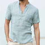 Shirt Men Casual simple Linen and Cotton Short Sleeved Buttons Up Breathes Cool Shirt Loose Streetwear Male Shirts For Men aidase-shop