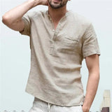 Shirt Men Casual simple Linen and Cotton Short Sleeved Buttons Up Breathes Cool Shirt Loose Streetwear Male Shirts For Men aidase-shop