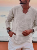 Men's Linen Shirt Casual Shirt Summer Shirt Beach Shirt White Blue Brown Long Sleeve Plain V Neck Spring & Summer Casual Daily Clothing Apparel mysite