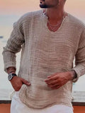 Men's Linen Shirt Casual Shirt Summer Shirt Beach Shirt White Blue Brown Long Sleeve Plain V Neck Spring & Summer Casual Daily Clothing Apparel mysite