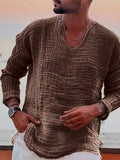 Men's Linen Shirt Casual Shirt Summer Shirt Beach Shirt White Blue Brown Long Sleeve Plain V Neck Spring & Summer Casual Daily Clothing Apparel mysite