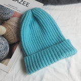 Aidase New Candy Colors Winter Hat Women Knitted Hat Warm Soft Trendy Hat Kpop Style Wool Beanie Elegant All-match Hat aidase-shop