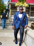 Aidase One Button Light Blue Plaid Wedding Groom Tuxedos Peak Lapel Groomsmen Mens Dinner Prom Suits (Jacket+Pants+Vest+Tie) NO:1476 aidase-shop