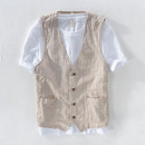 Mans Vintage Linen Suit Vest Slim Material 55%linen + 45%cotton Vest Male Casual Striped thin Waistcoat Vest Asian Size M-3XL aidase-shop
