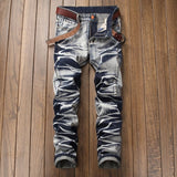 2020 High Quality Men  Casual Jeans Coated Slim Straight Pleated Biker Jeans Pants Male Denim Casual Pants Plus Size 42 aidase-shop