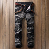 2020 High Quality Men  Casual Jeans Coated Slim Straight Pleated Biker Jeans Pants Male Denim Casual Pants Plus Size 42 aidase-shop