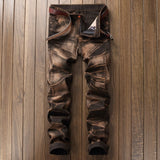 2020 High Quality Men  Casual Jeans Coated Slim Straight Pleated Biker Jeans Pants Male Denim Casual Pants Plus Size 42 aidase-shop