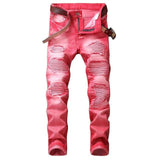 2020 High Quality Men  Casual Jeans Coated Slim Straight Pleated Biker Jeans Pants Male Denim Casual Pants Plus Size 42 aidase-shop