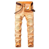 2020 High Quality Men  Casual Jeans Coated Slim Straight Pleated Biker Jeans Pants Male Denim Casual Pants Plus Size 42 aidase-shop