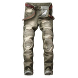 2020 High Quality Men  Casual Jeans Coated Slim Straight Pleated Biker Jeans Pants Male Denim Casual Pants Plus Size 42 aidase-shop
