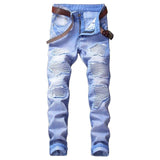 2020 High Quality Men  Casual Jeans Coated Slim Straight Pleated Biker Jeans Pants Male Denim Casual Pants Plus Size 42 aidase-shop