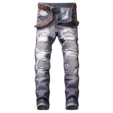 2020 High Quality Men  Casual Jeans Coated Slim Straight Pleated Biker Jeans Pants Male Denim Casual Pants Plus Size 42 aidase-shop