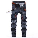 2020 High Quality Men  Casual Jeans Coated Slim Straight Pleated Biker Jeans Pants Male Denim Casual Pants Plus Size 42 aidase-shop