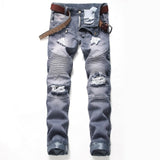 2020 High Quality Men  Casual Jeans Coated Slim Straight Pleated Biker Jeans Pants Male Denim Casual Pants Plus Size 42 aidase-shop
