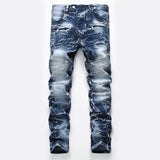 2020 High Quality Men  Casual Jeans Coated Slim Straight Pleated Biker Jeans Pants Male Denim Casual Pants Plus Size 42 aidase-shop