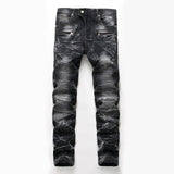2020 High Quality Men  Casual Jeans Coated Slim Straight Pleated Biker Jeans Pants Male Denim Casual Pants Plus Size 42 aidase-shop