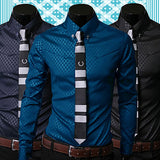 New Argyle luxury men's shirt Business Style Slim Soft Comfort Slim Fit Styles Long Sleeve Casual Dress Shirt Gift For Men aidase-shop