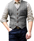 Aidase Men's Suit Formal V Neck Wool Herringbone Tweed Casual Waistcoat Formal Business Vest Groomman For Wedding Green/Black/Brown aidase-shop