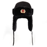 Soviet Army Military Badge Russia Ushanka Bomber Hats Pilot Trapper Aviator Cap Winter Faux Rabbit Fur Earflap Snow Caps hat aidase-shop